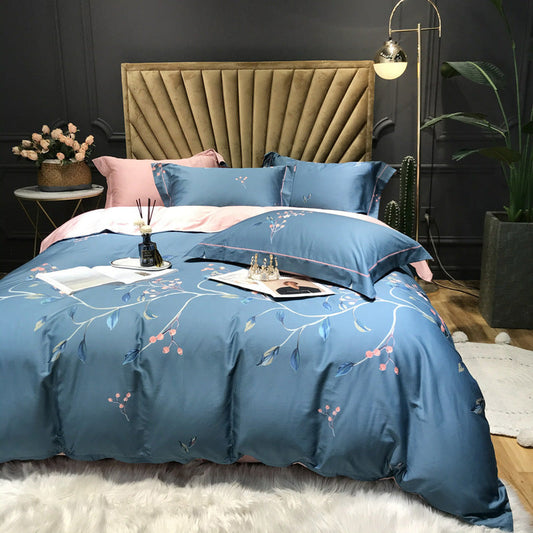 HKM-092499 Floral Cotton Satin Digital Print Duvet Cover Set - 4 Pieces in Multiple Styles