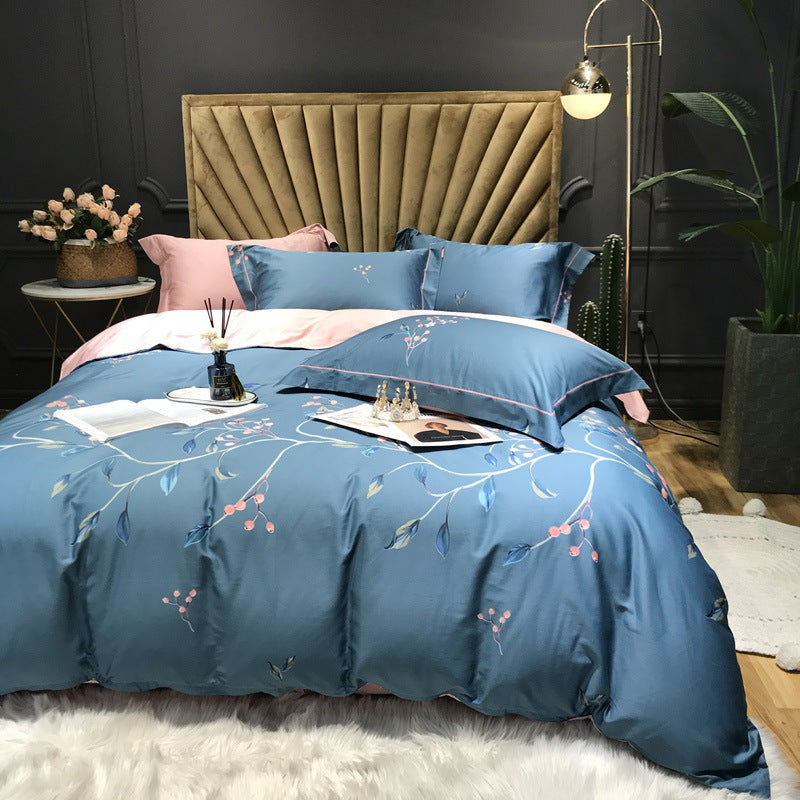 HKM-092499 Floral Cotton Satin Digital Print Duvet Cover Set - 4 Pieces in Multiple Styles
