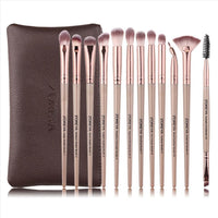 HKM-092563 12-Piece Makeup Brush Set with Wooden Handles for Concealer and Eyeshadow Application