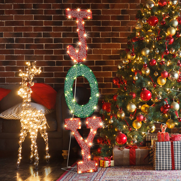 HKM-092627 Warm White LED JOY Letter Christmas Decoration - Indoor & Outdoor Holiday Lighted Sign, Weather-Resistant Design, Easy Assembly
