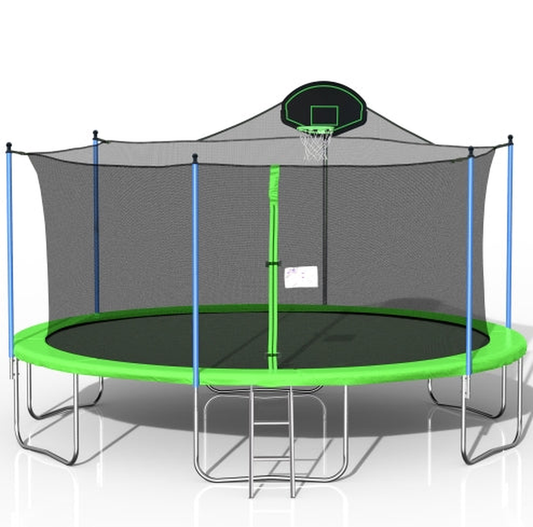 HKM-092691 16FT Trampoline with Basketball Stand and Safety Netting for Kids