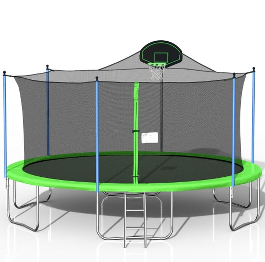 HKM-092691 16FT Trampoline with Basketball Stand and Safety Netting for Kids