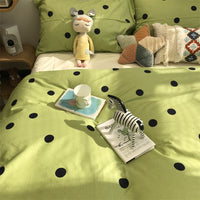 HKM-092819 Geometric Green Polka Dot Cotton Bedding Set - 4-Piece Includes Duvet Cover, Bed Sheet, and Pillowcases