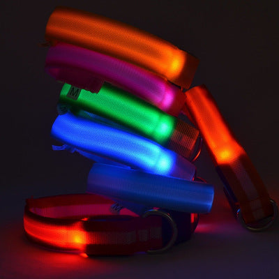 HKM-0930237 LED Luminous Pet Collar with 2.5cm Stripe Design ¨C Available in 6 Colors and 3 Sizes, Battery and USB Options