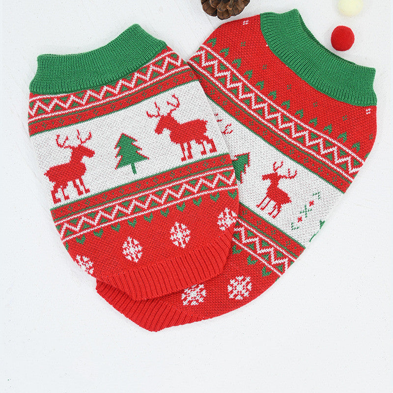 HKM-0932029 Cozy Red Wool Snow Elk Christmas Sweater for Cats and Dogs