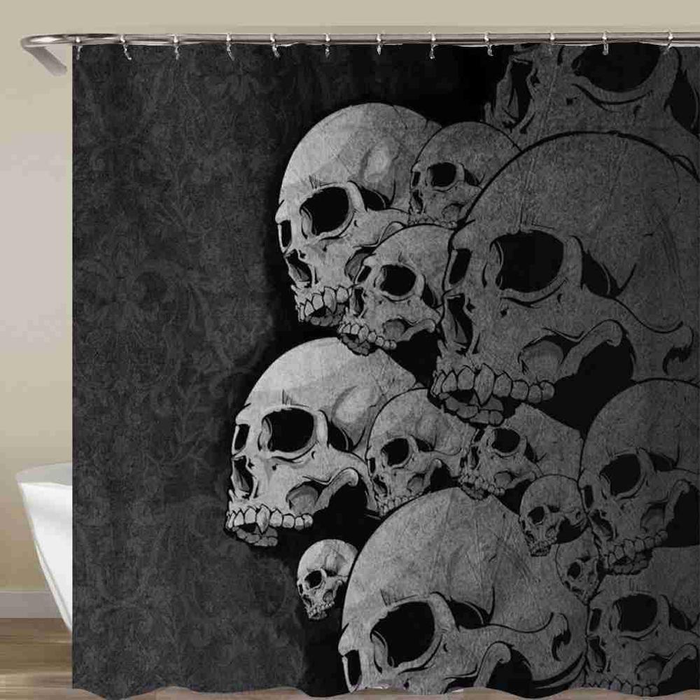 HKM-093203 Skull Pattern Waterproof Shower Curtain for Halloween Bathroom Décor, 180cm x 180cm, Environmentally Friendly Polyester Fiber