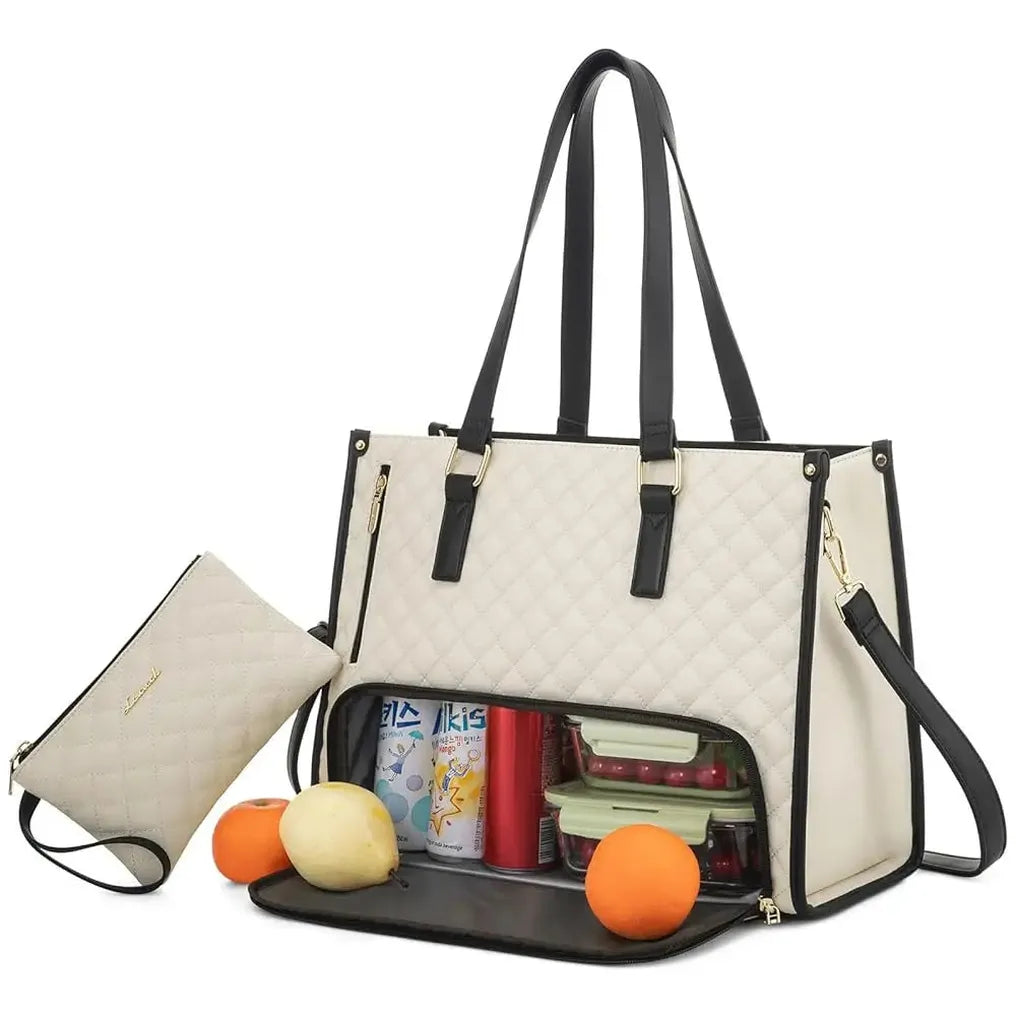 HKM-093203 Stylish Insulated Lunch Box and Laptop Handbag Set for Women - Waterproof Daily Use Shoulder Bags