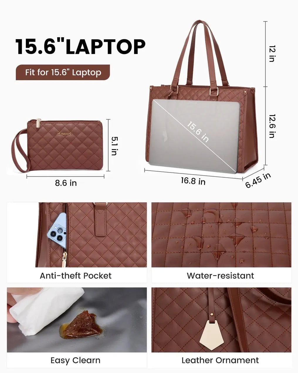 HKM-093203 Stylish Insulated Lunch Box and Laptop Handbag Set for Women - Waterproof Daily Use Shoulder Bags