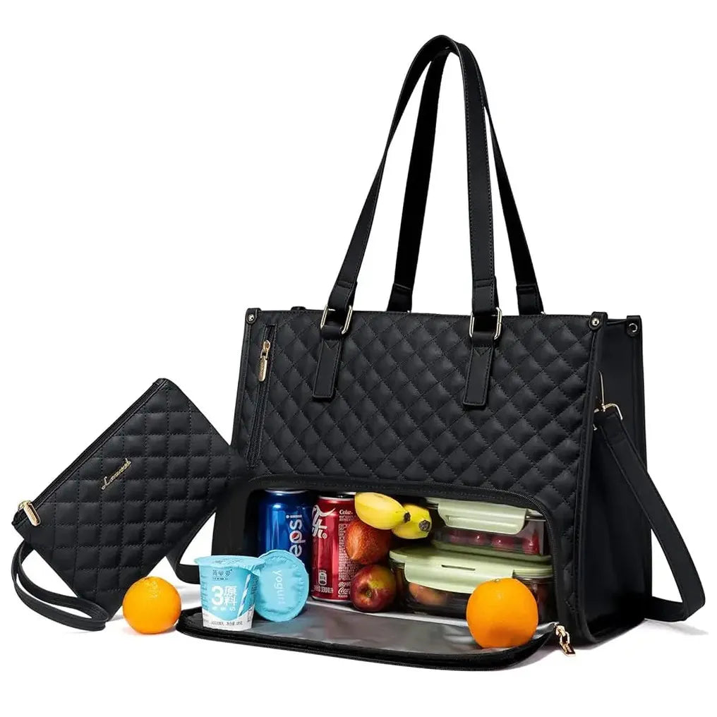 HKM-093203 Stylish Insulated Lunch Box and Laptop Handbag Set for Women - Waterproof Daily Use Shoulder Bags
