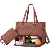HKM-093203 Stylish Insulated Lunch Box and Laptop Handbag Set for Women - Waterproof Daily Use Shoulder Bags