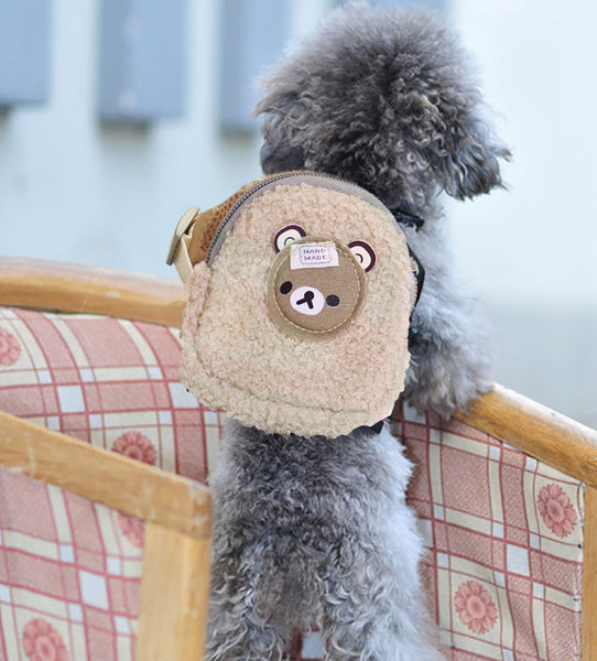 HKM-0933309 Soft Cotton Fleece Pet Backpack with Chest Strap and Traction Rope - Available in Various Colors and Sizes