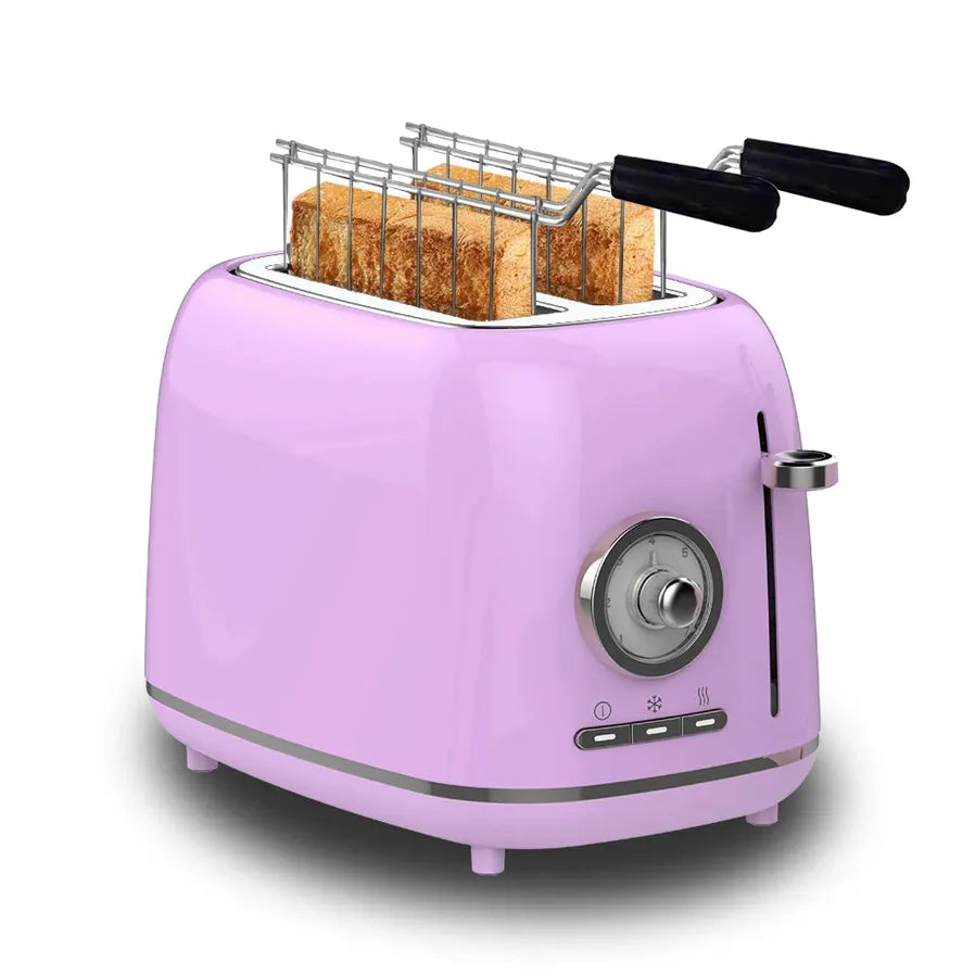 HKM-093395 Purple Retro 2-Slice Electric Bread Toaster with Sandwich Clamps