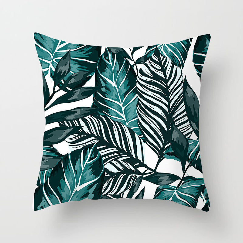 HKM-093715 Green Plush Plant Tassel Pillowcase - 45x45cm for Living Room, Bedroom, and More