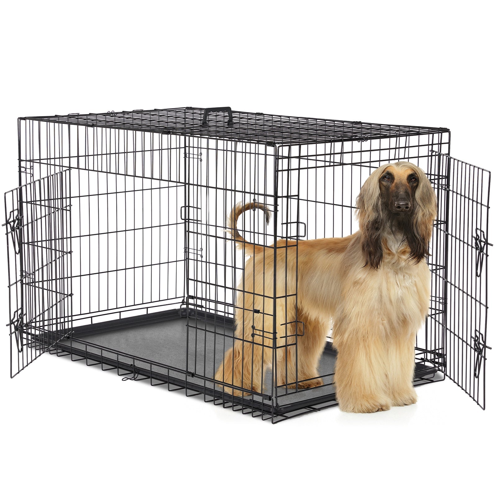 HKM-0937661 Double Door Dog Cage with Removable Tray for Easy Cleaning - Various Sizes Available