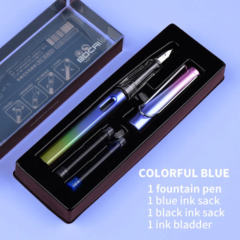 HKM-093779 Ergonomic Fountain Pen with EF Nib - Black and Blue, 16.1 cm Size
