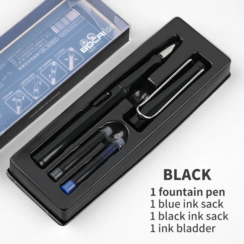 HKM-093779 Ergonomic Fountain Pen with EF Nib - Black and Blue, 16.1 cm Size
