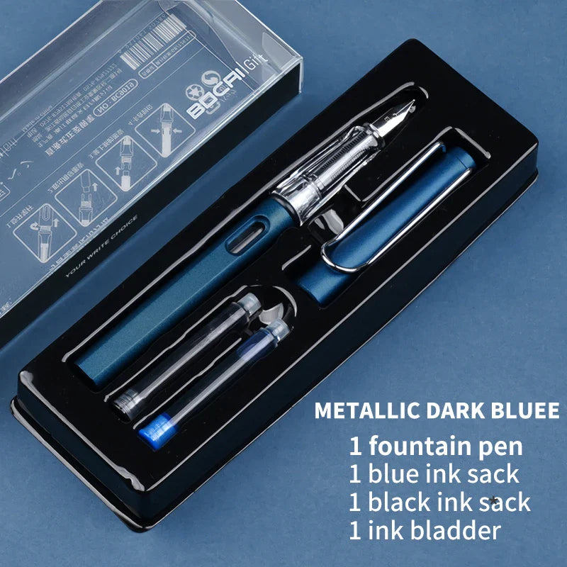 HKM-093779 Ergonomic Fountain Pen with EF Nib - Black and Blue, 16.1 cm Size