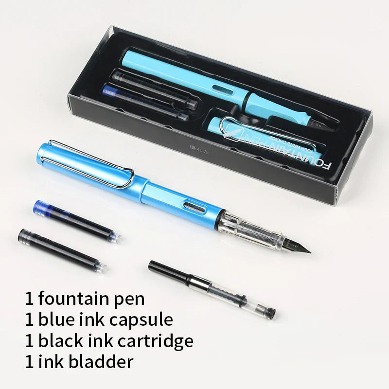 HKM-093779 Ergonomic Fountain Pen with EF Nib - Black and Blue, 16.1 cm Size