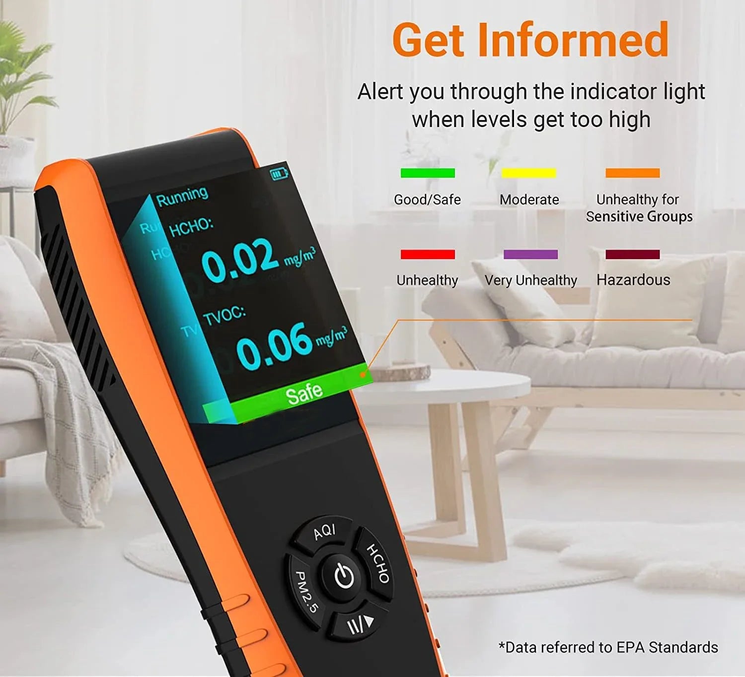 HKM-093843 Advanced Indoor/Outdoor Air Quality Monitor PM2.5 PM10 HCHO Temperature Humidity TVOC AQI with Data Export