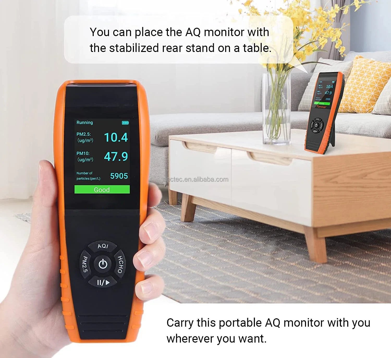 HKM-093843 Advanced Indoor/Outdoor Air Quality Monitor PM2.5 PM10 HCHO Temperature Humidity TVOC AQI with Data Export