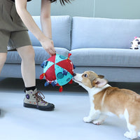 HKM-0941245 Interactive Soccer Ball Dog Toy with Straps for Tug of War and Water Play, Durable Design for Medium Dogs