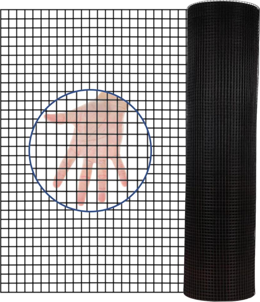 HKM-0941373 24 Inch x 50 Ft Black Vinyl Coated Hardware Cloth - 21 Gauge Metal Fencing for Poultry, Garden & Home Use