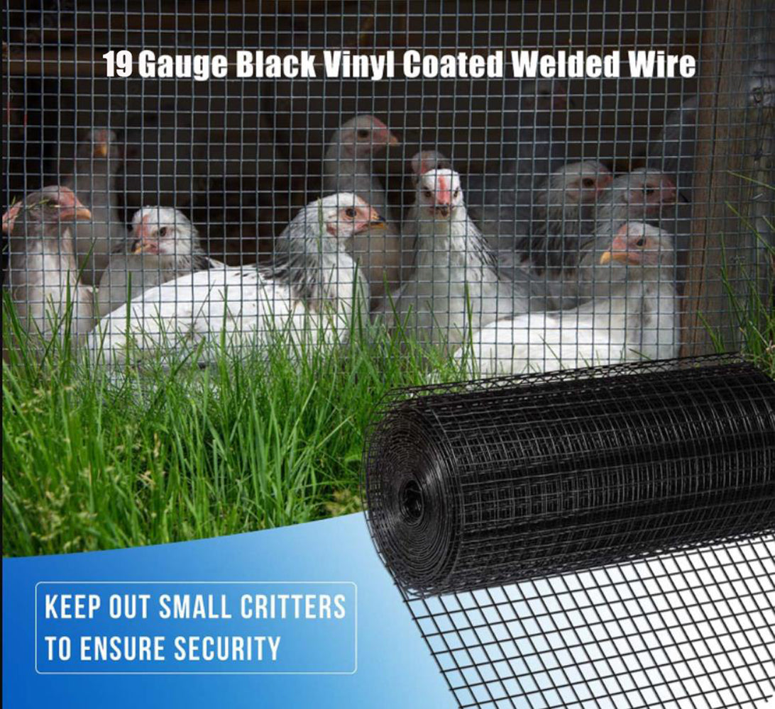 HKM-0941373 24 Inch x 50 Ft Black Vinyl Coated Hardware Cloth - 21 Gauge Metal Fencing for Poultry, Garden & Home Use