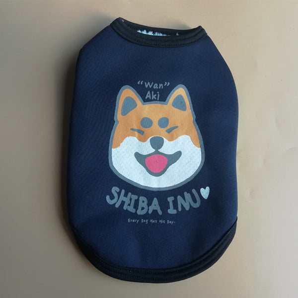 HKM-0942141 Cozy Blue Dog Head Cartoon Print Vest for All Breeds, Plus Velvet Material