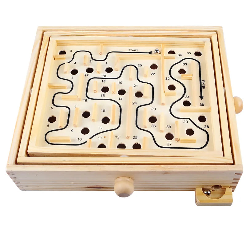 HKM-094227 Wooden Montessori Labyrinth Game for Kids - Educational Maze with Steel Ball, 2-4 Years