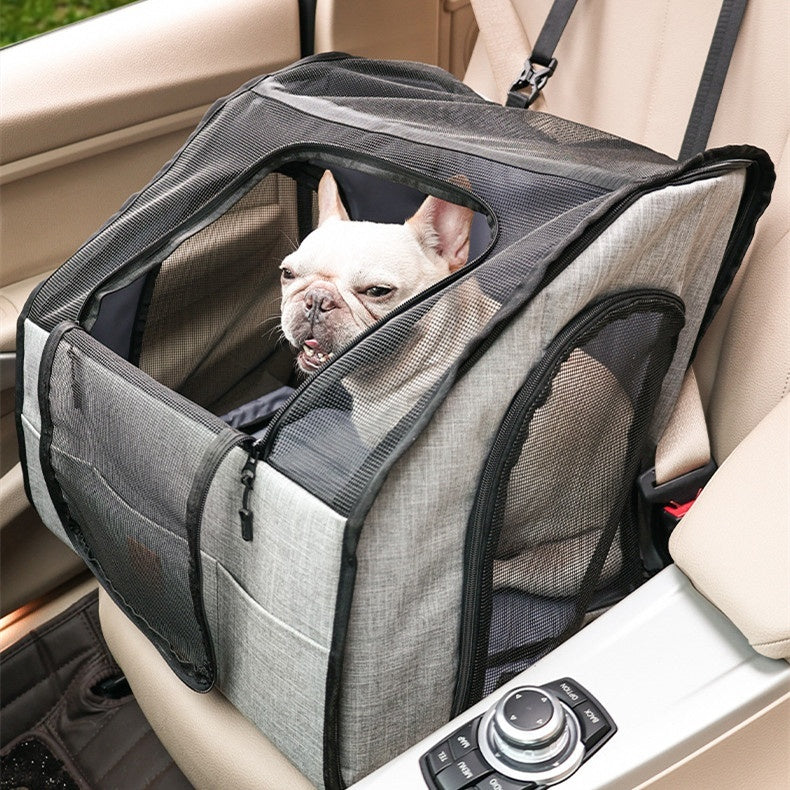 HKM-0943421 Portable Waterproof Pet Cage with Adjustable Car Seat Belt and Durable Dog Mat