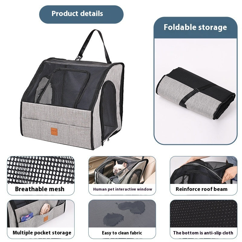 HKM-0943421 Portable Waterproof Pet Cage with Adjustable Car Seat Belt and Durable Dog Mat
