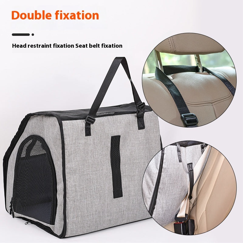 HKM-0943421 Portable Waterproof Pet Cage with Adjustable Car Seat Belt and Durable Dog Mat