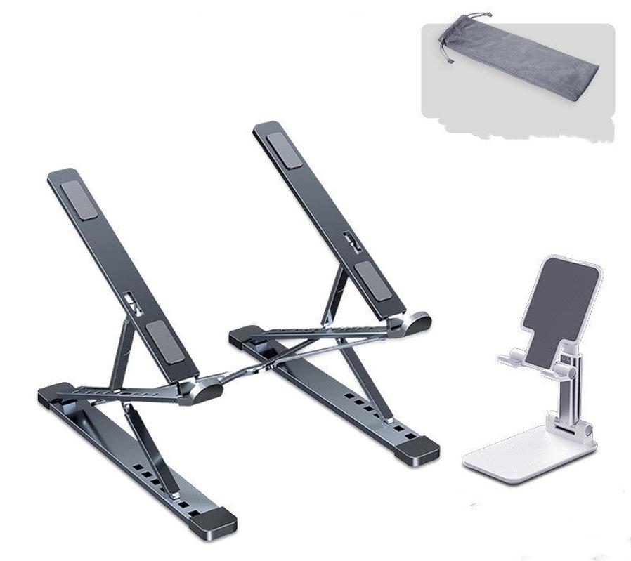 HKM-094355 Folding Aluminum Alloy Computer Stand Bracket with Silicone Grip – Supports Up to 80 kg