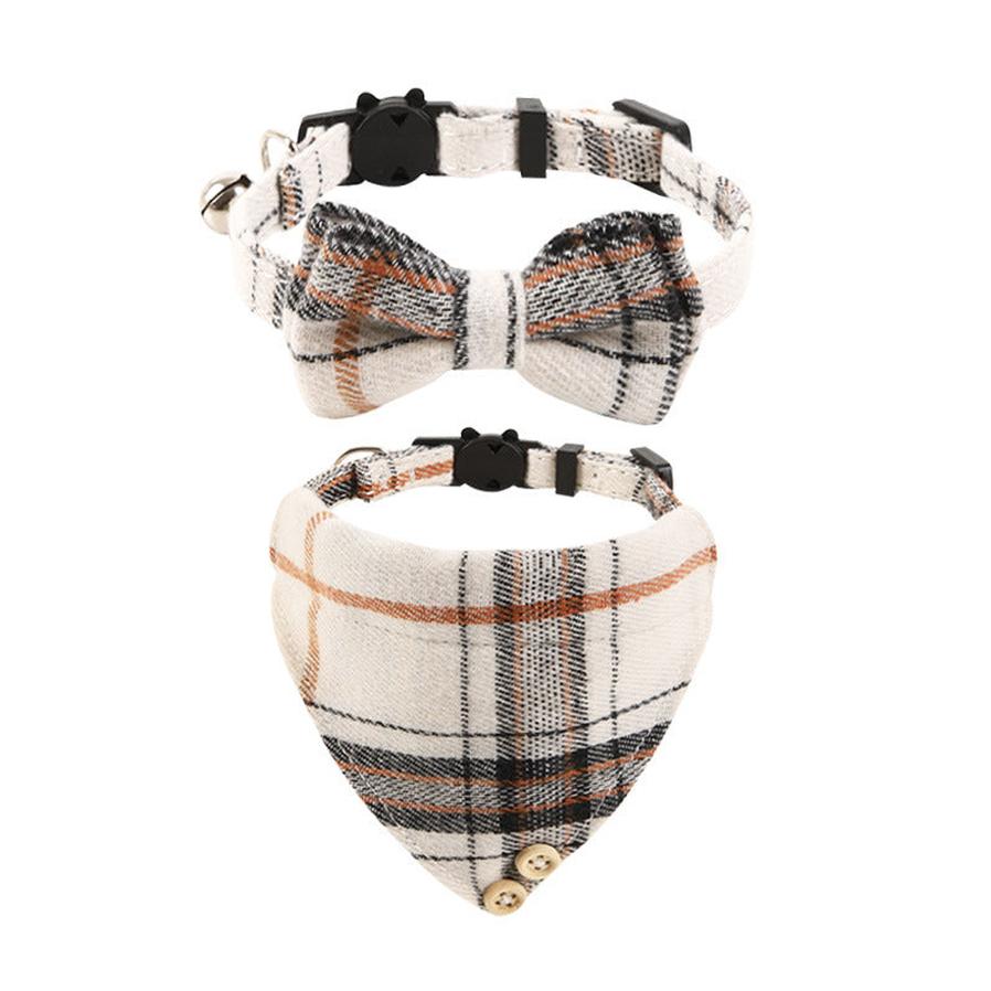 HKM-094355 Plaid Bow Cat Collar with Bell - Adjustable and Stylish for All Seasons