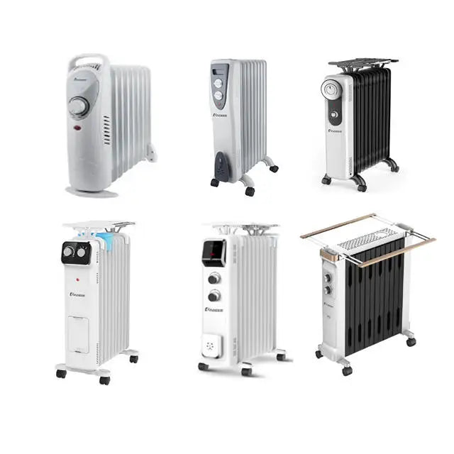 HKM-094419 Adjustable Thermostat Oil Filled Electric Radiator Heater - 1800W Freestanding Heating for Residential and Commercial Use