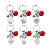 HKM-094483 Red Apple Heart Stainless Steel Keychain with Thank You Message for Teachers, Valentine's Day, and Birthdays