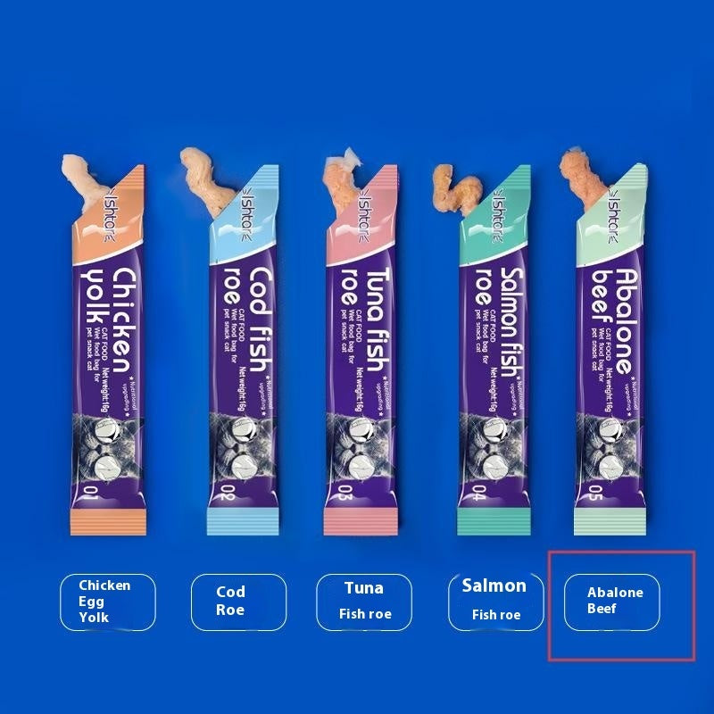 HKM-0945597 Nutritious Cat Strips - Chicken & Egg Yolk, Cod & Fish Roe, Tuna & Fish Seeds, Salmon & Fish Seeds, Abalone & Fish Seeds, 16g Pack
