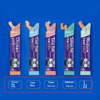 HKM-0945597 Nutritious Cat Strips - Chicken & Egg Yolk, Cod & Fish Roe, Tuna & Fish Seeds, Salmon & Fish Seeds, Abalone & Fish Seeds, 16g Pack