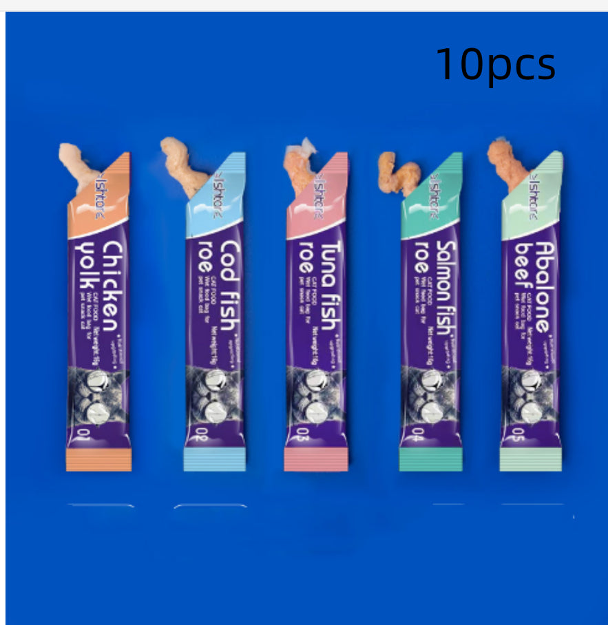 HKM-0945597 Nutritious Cat Strips - Chicken & Egg Yolk, Cod & Fish Roe, Tuna & Fish Seeds, Salmon & Fish Seeds, Abalone & Fish Seeds, 16g Pack