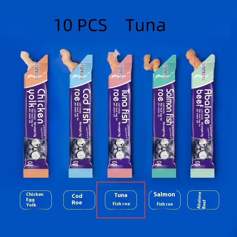 HKM-0945597 Nutritious Cat Strips - Chicken & Egg Yolk, Cod & Fish Roe, Tuna & Fish Seeds, Salmon & Fish Seeds, Abalone & Fish Seeds, 16g Pack