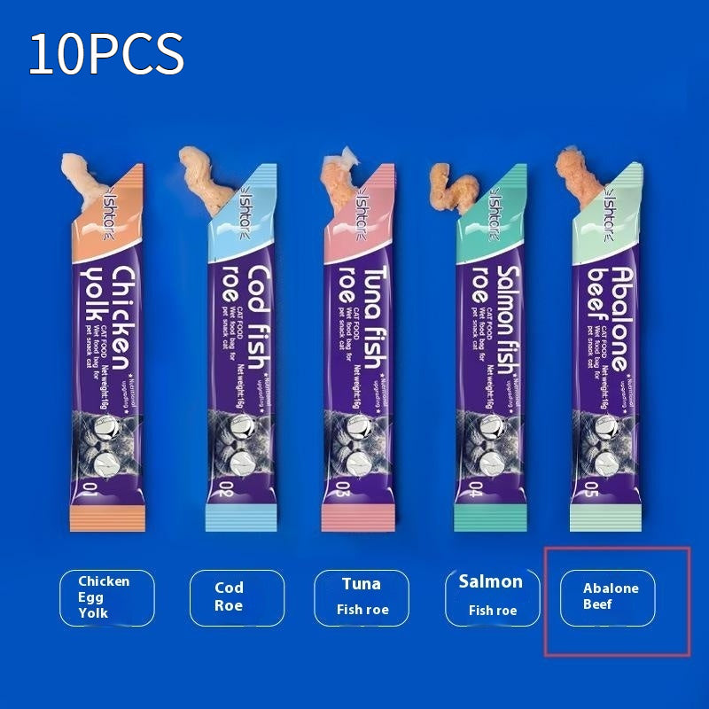 HKM-0945597 Nutritious Cat Strips - Chicken & Egg Yolk, Cod & Fish Roe, Tuna & Fish Seeds, Salmon & Fish Seeds, Abalone & Fish Seeds, 16g Pack