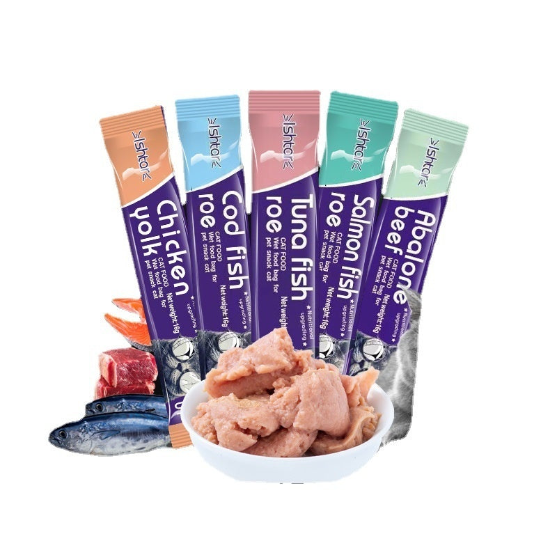 HKM-0945597 Nutritious Cat Strips - Chicken & Egg Yolk, Cod & Fish Roe, Tuna & Fish Seeds, Salmon & Fish Seeds, Abalone & Fish Seeds, 16g Pack
