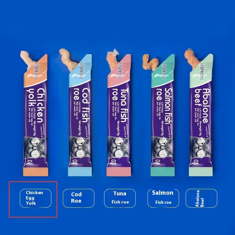HKM-0945597 Nutritious Cat Strips - Chicken & Egg Yolk, Cod & Fish Roe, Tuna & Fish Seeds, Salmon & Fish Seeds, Abalone & Fish Seeds, 16g Pack