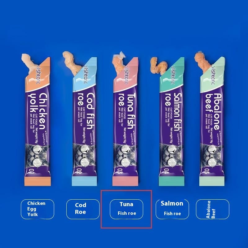 HKM-0945597 Nutritious Cat Strips - Chicken & Egg Yolk, Cod & Fish Roe, Tuna & Fish Seeds, Salmon & Fish Seeds, Abalone & Fish Seeds, 16g Pack