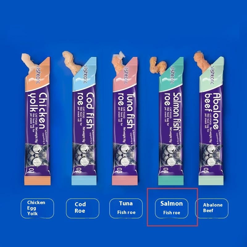 HKM-0945597 Nutritious Cat Strips - Chicken & Egg Yolk, Cod & Fish Roe, Tuna & Fish Seeds, Salmon & Fish Seeds, Abalone & Fish Seeds, 16g Pack