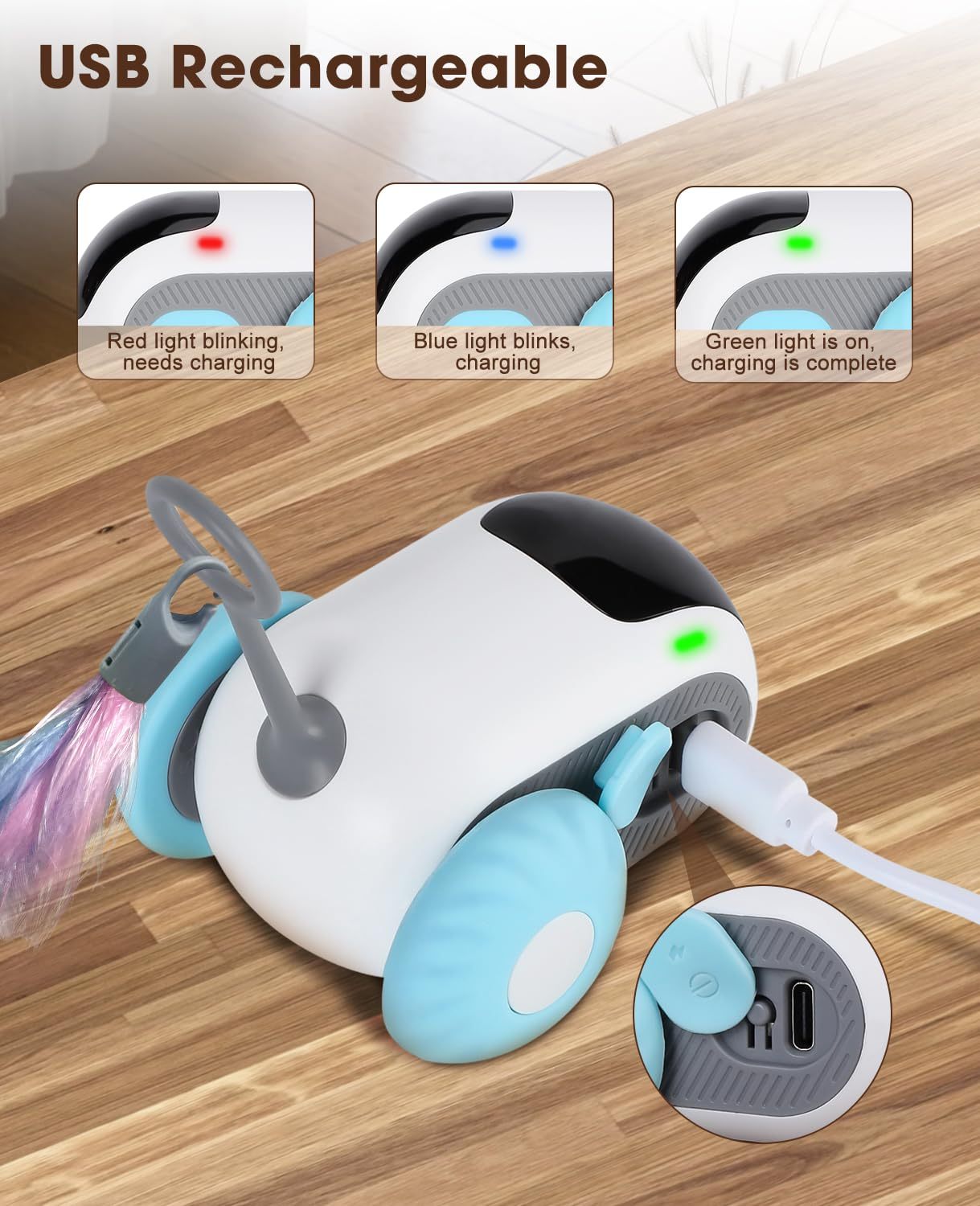 HKM-0947005 Automatic Moving Remote Controlled Toy Car for Cats and Dogs with Obstacle Avoidance and USB Charging