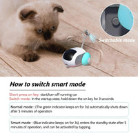 HKM-0947005 Automatic Moving Remote Controlled Toy Car for Cats and Dogs with Obstacle Avoidance and USB Charging