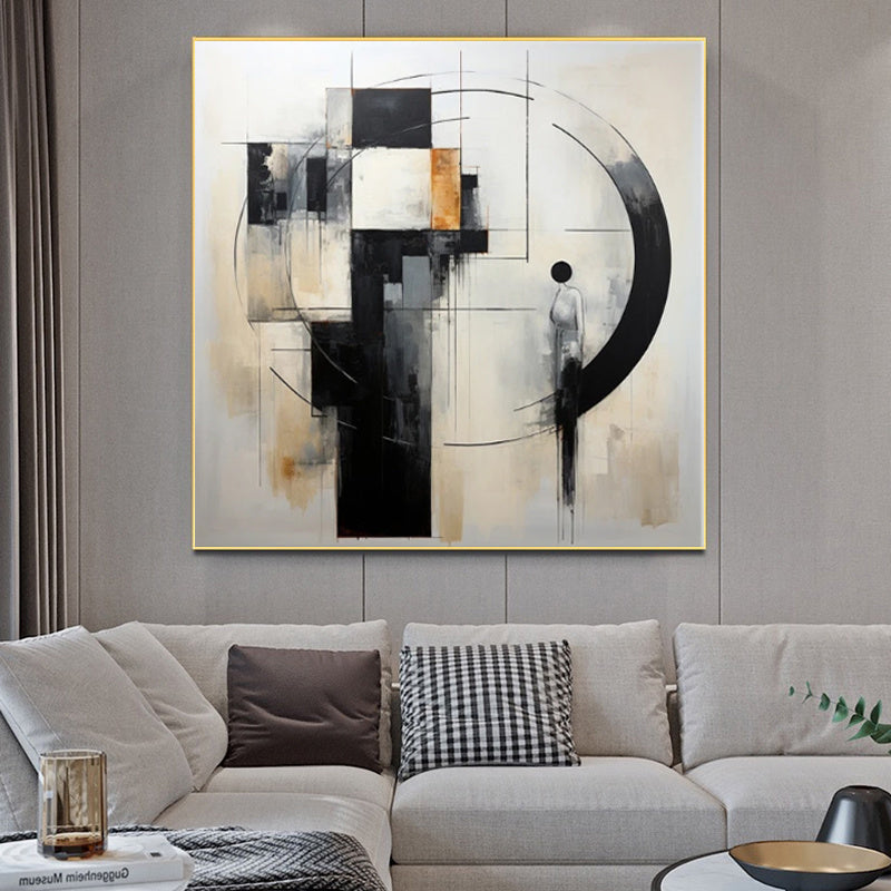 HKM-094739 Handmade Black-and-White Abstract Oil Painting Canvas for Modern Home Decor