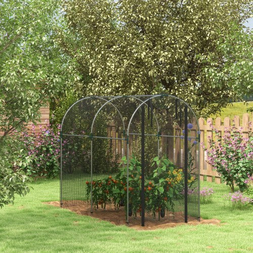 HKM-094803 Galvanized Steel Fruit Cage with Zipped Door - Plant Protection Tent, 1.2x2.4x1.9m, Black