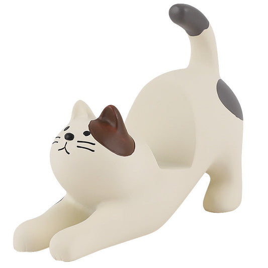 HKM-094867 Cat-Shaped Multifunctional Phone Holder for Desks and Cars, Resin Material, Compatible with Most Smartphones and Tablets